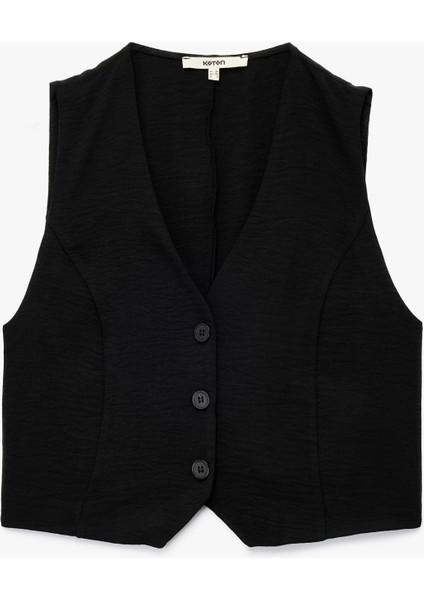 Aerobin Kumaş V Yaka Düğmeli Blazer Yelek