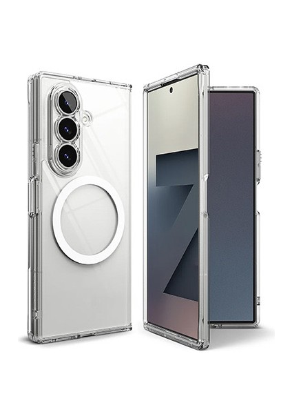 Samsung Galaxy Z Fold 7 ile Uyumlu Kablosuz Şarj Magsafe Özellikli Şeffaf Silikon Kılıf
