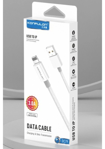 DC79 1m 3A USB To Lightning Hızlı Şarj Kablo - Beyaz fırsatları