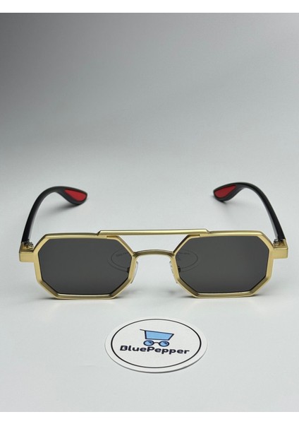 Metra Siyah Güneş Gözlüğü Dikdörtgen Gold Çerçeve 50-18-140 Ekartman Pilot Model