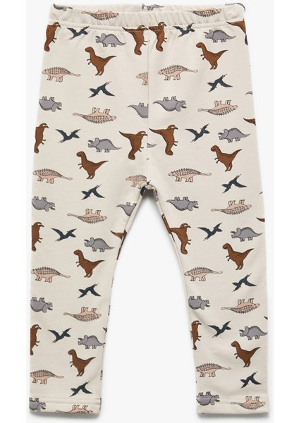 Dinozor Baskılı Beli Bağlamalı Pamuklu Şardonlu Uzun Tayt