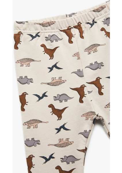 Dinozor Baskılı Beli Bağlamalı Pamuklu Şardonlu Uzun Tayt modelleri