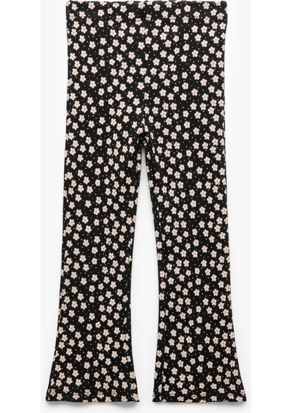 Ispanyol Paça Cep Detaylı Çiçekli Pamuklu Tayt