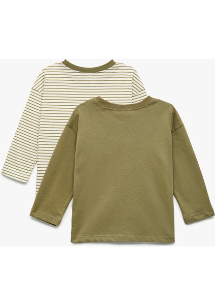 Pamuklu Uzun Kollu Bisiklet Yaka 2'li Basic Tişört Seti fiyatları
