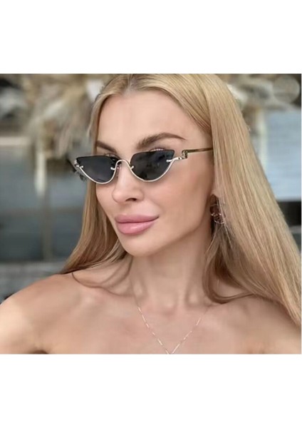 Gupp Siyah Güneş Gözlüğü Cateye Gümüş Çerçeve 52 Ekartman