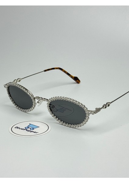 Brıde Siyah Güneş Gözlüğü Oval Gümüş Çerçeve Siyah Cam Renkli 54 Ekartman