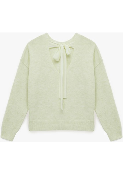 Uzun Kollu Bisiklet Yaka Arkası Fiyonk Detaylı Triko Kazak fiyatları