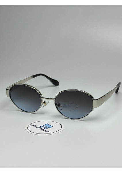 Celıme Gümüş Renk Güneş Gözlüğü Oval Çerçeve Siyah Cam Renkli 55-19-140