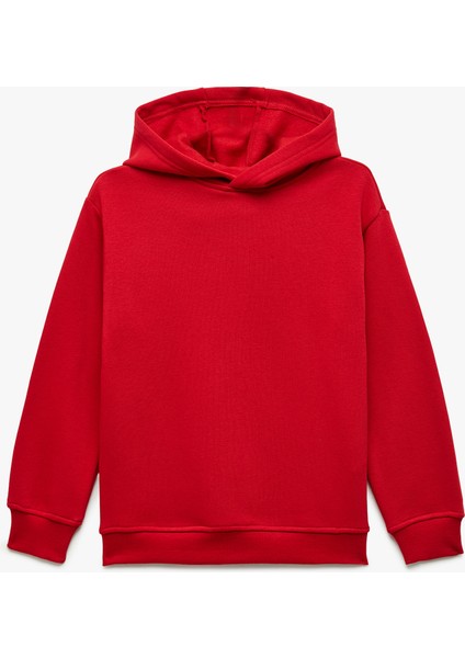 Oversize Şardonlu Uzun Kollu Basic Kapşonlu Sweatshirt