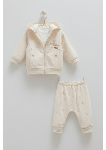 Bebek 3'lü Mevsimlik Takım Kapüşonlu Sweatshirt + Body + Pantolon (3-18 Ay)