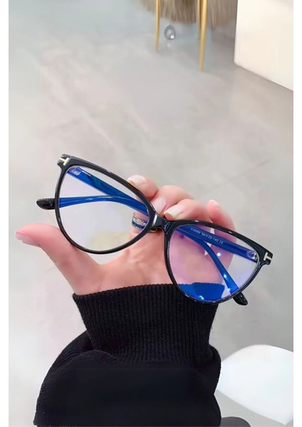 Siyah Cat Eye Çerçeve Popüler Şeffaf Ekran Gözlüğü