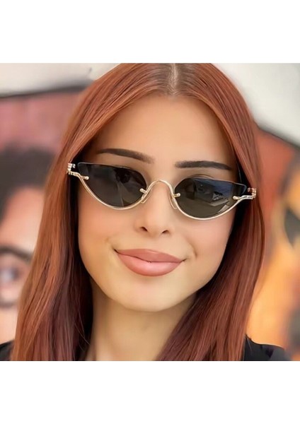 Gupp Siyah Güneş Gözlüğü Cateye Gold Çerçeve 52 Ekartman