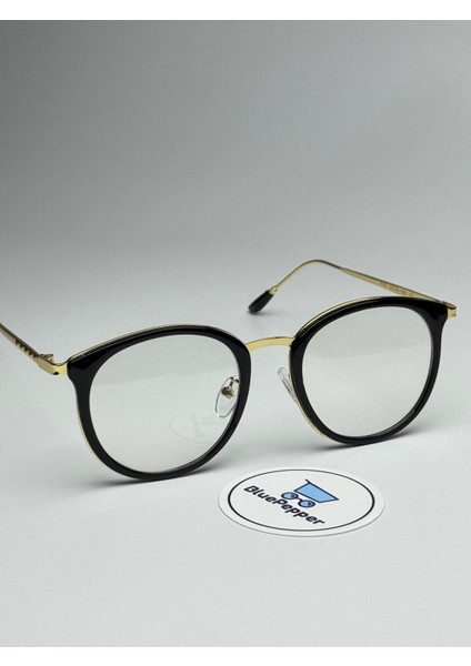 Panthera Siyah Mavi Işık Korumalı Gözlük Yuvarlak Metal Çerçeve 50-15-140 Ekartman
