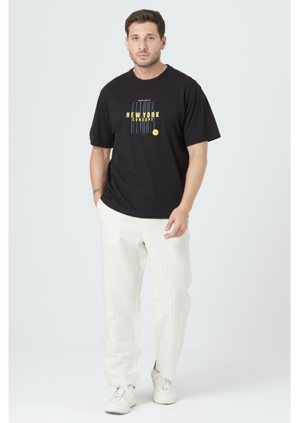 %100 Pamuk Erkek Relax Fit Rahat Kalıp Bisiklet Yaka Basic Düz Kısa Kollu Baskılı Tişört TNT-008