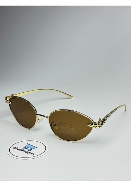 Cartyy V7 Kahve Güneş Gözlüğü Cateye Gold Çerçeve 55 Ekartman
