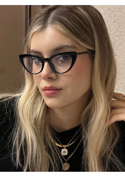 Sydyney Siyah Cateye Mavi Işık Filtreli Gözlük Blueblock Kedi Gözü, Optik Uyumlu Camları Değişebilir