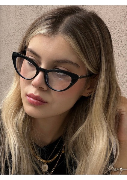 Sydyney Siyah Cateye Mavi Işık Filtreli Gözlük Blueblock Kedi Gözü, Optik Uyumlu Camları Değişebilir modelleri