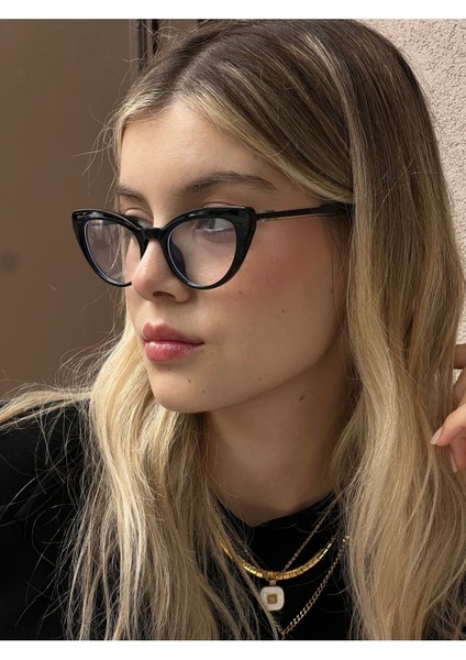 Sydyney Siyah Cateye Mavi Işık Filtreli Gözlük Blueblock Kedi Gözü, Optik Uyumlu Camları Değişebilir fırsatları