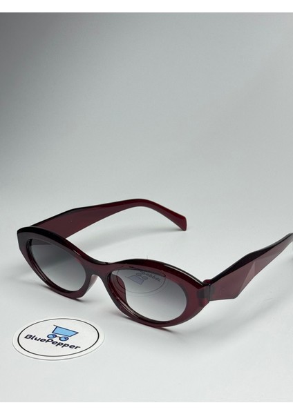 Pradix V4 Bordo Güneş Gözlüğü Siyah Cam Renkli Cateye Çerçeve 54 Ekartman