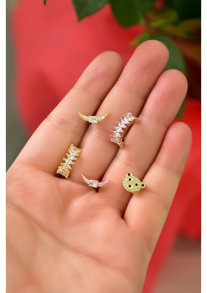 Çelik Üç Renkli 5'li Kombinli Tragus Küpe MODEL17