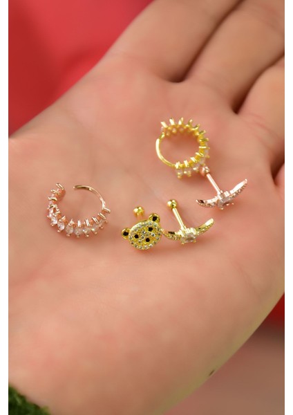 Çelik Üç Renkli 5'li Kombinli Tragus Küpe MODEL17 fiyatları