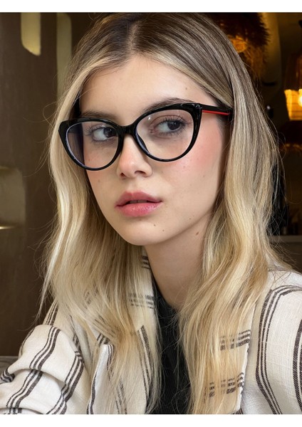 Sydyney Siyah Cateye Mavi Işık Filtreli Gözlük Blueblock Kedi Gözü, Optik Uyumlu Camları Değişebilir