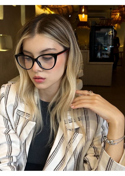 Sydyney Siyah Cateye Mavi Işık Filtreli Gözlük Blueblock Kedi Gözü, Optik Uyumlu Camları Değişebilir fırsatları