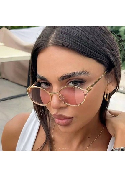 Mıux V4 Pembe Güneş Gözlüğü Oval Çerçeve Pembe Cam Renkli 55 Ekartman