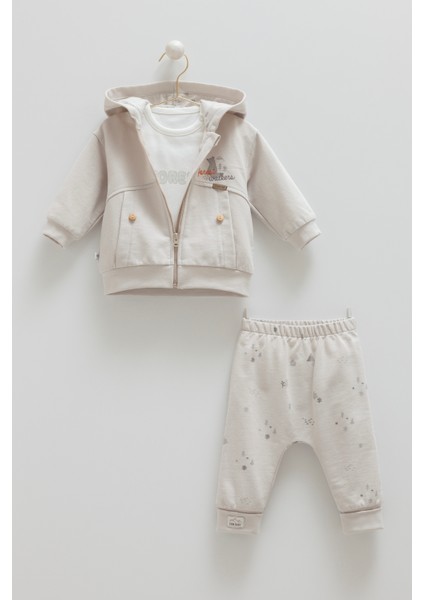 Bebek 3'lü Mevsimlik Takım Kapüşonlu Sweatshirt + Body + Pantolon (3-18 Ay)