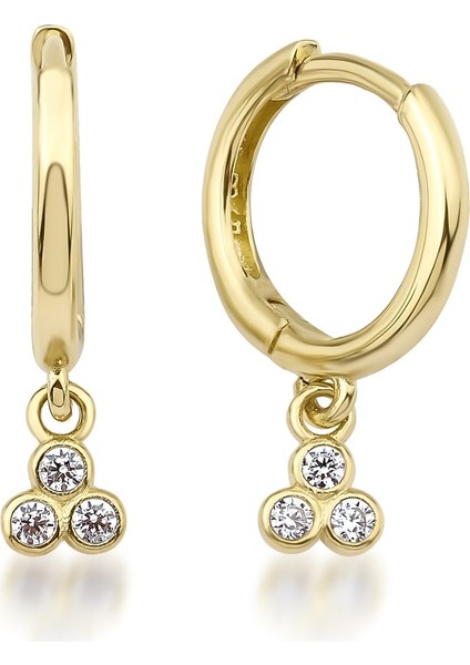 14 Ayar Altın Üç Taşlı Mini Halka Küpe