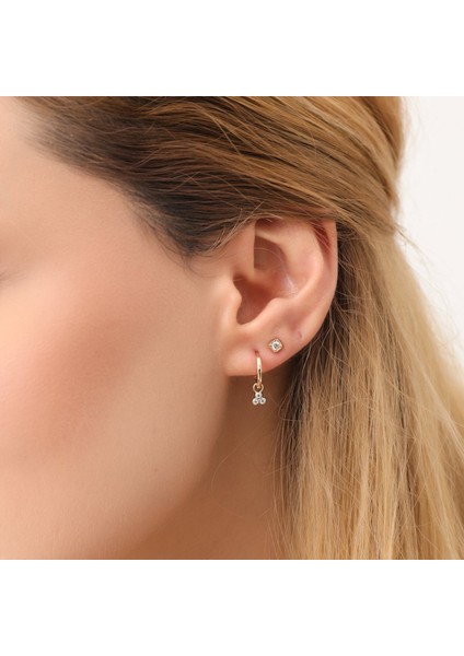 14 Ayar Altın Üç Taşlı Mini Halka Küpe fiyatları