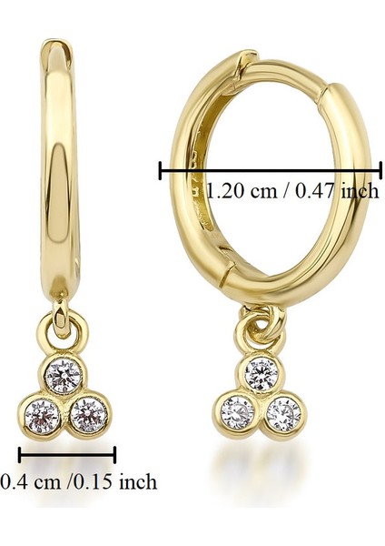 14 Ayar Altın Üç Taşlı Mini Halka Küpe modelleri