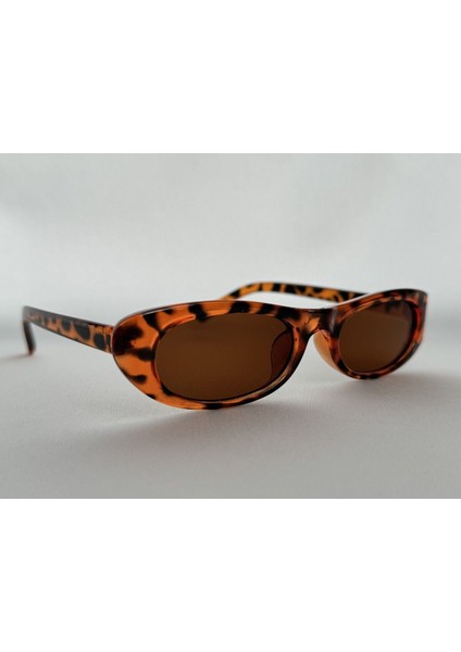 Retro Leopar Güneş Gözlüğü, Oval, Kahve Cam Renkli fırsatları
