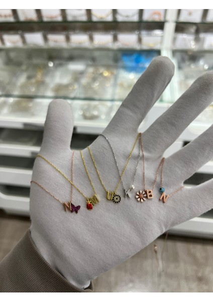 925 Ayar Gümüş Altın Kaplama 3D M Harf ve Uğur Böceği Kolye modelleri
