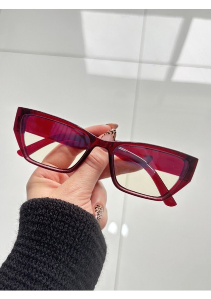 Pradix Bordo Mavi Işık Filtreli Ekran Gözlüğü Cateye Unisex Optik Uyumlu Camları Değişebilir