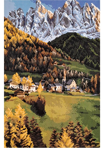 Goblen Etamin İşleme Seti 40 x 50 cm Karlı Dağ ve Yeşil Yaylalar Deseni