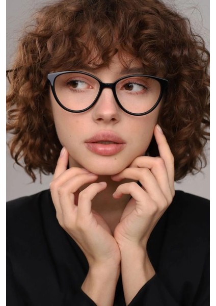 Siyah Cateye Mavi Işık Filtreli Ekran Gözlüğü Optik Uyumlu Camları Değişebilir