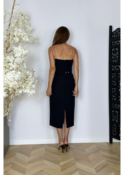 G1503 Çiçek Detaylı Tasarım Abiye Elbise Siyah fırsatları