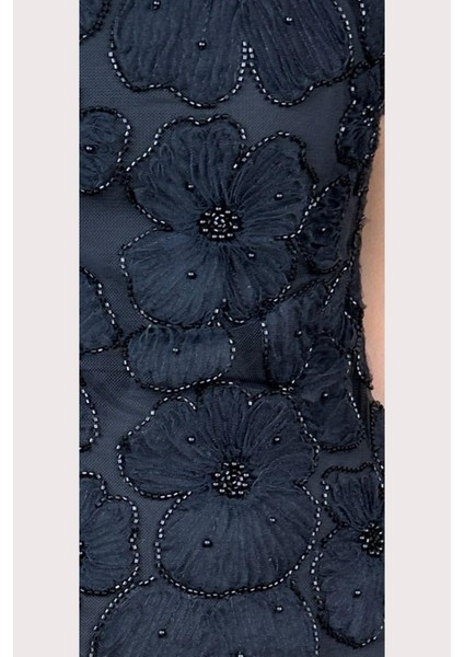 G1503 Çiçek Detaylı Tasarım Abiye Elbise Siyah indirimleri