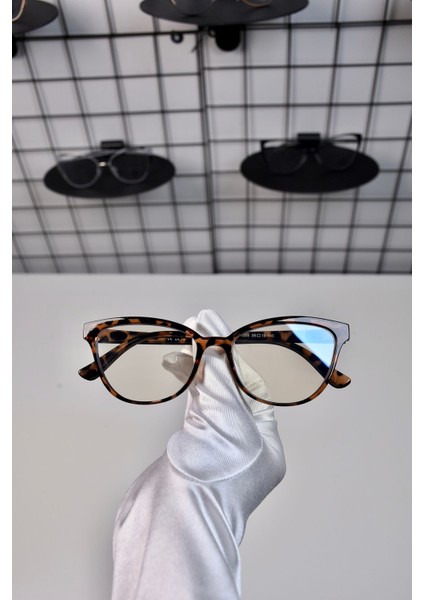 Leopar Cat Eye Kemik Şeffaf Kadın Erkek Unisex Mavi Işık Korumalı Ekran Gözlüğü Gözlük