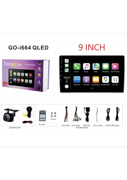 İ664 QLED 9 Inch Multimedya 4+64GB 8 Çekirdek Android 15 Carplay Android Auto 4X60W Usb/bt/fm