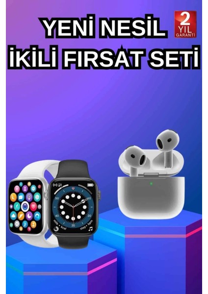 3.nesil Tws Bluetooth Kulaklık ve Dokunmatik Ekran Akıllı Saat Sesli Görüşme