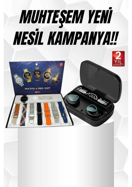 Ucuz Kaliteli Yeni Nesil 7 Kordonlu Akıllı Saat ve Kablosuz Bluetooth Kulaklık Anc Özelliği