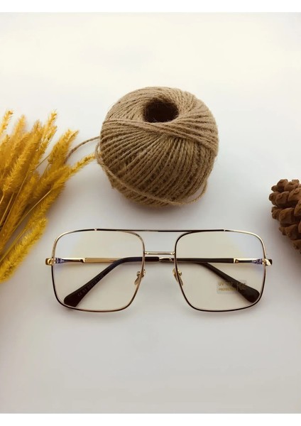 Kare Gold Şeffaf Mavi Işık Korumalı Gözlük fırsatları