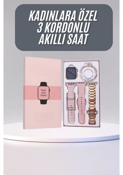 Akıllı Saat 3 Kordonlu ve Aksesuarlı Bayanlar Için Şık Rose Renk