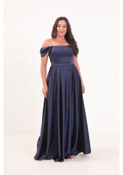 Kadın Lacivert Taş Askılı Büyük Beden Uzun Abiye Elbise fiyatları