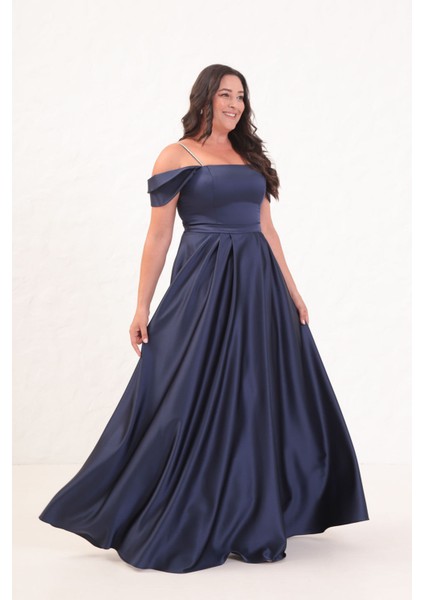Kadın Lacivert Taş Askılı Büyük Beden Uzun Abiye Elbise fırsatları