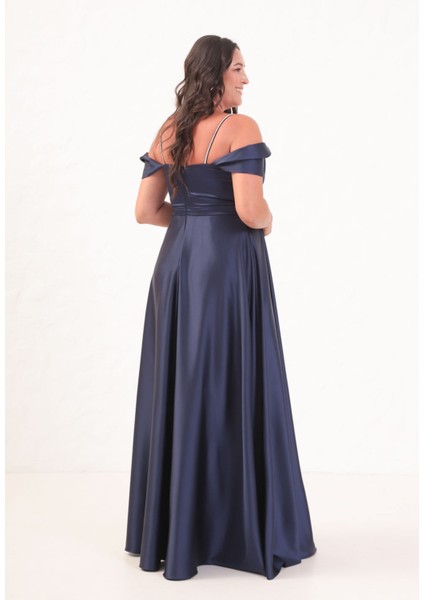 Kadın Lacivert Taş Askılı Büyük Beden Uzun Abiye Elbise indirimleri