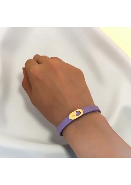 14 Ayar Altın Plakalı Anne Temalı Hakiki Mor Derili Kalp Motifli Hediye BILEKLIK-558SEMBOL