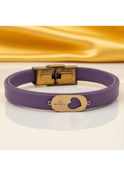 14 Ayar Altın Plakalı Anne Temalı Hakiki Mor Derili Kalp Motifli Hediye BILEKLIK-558SEMBOL fiyatları